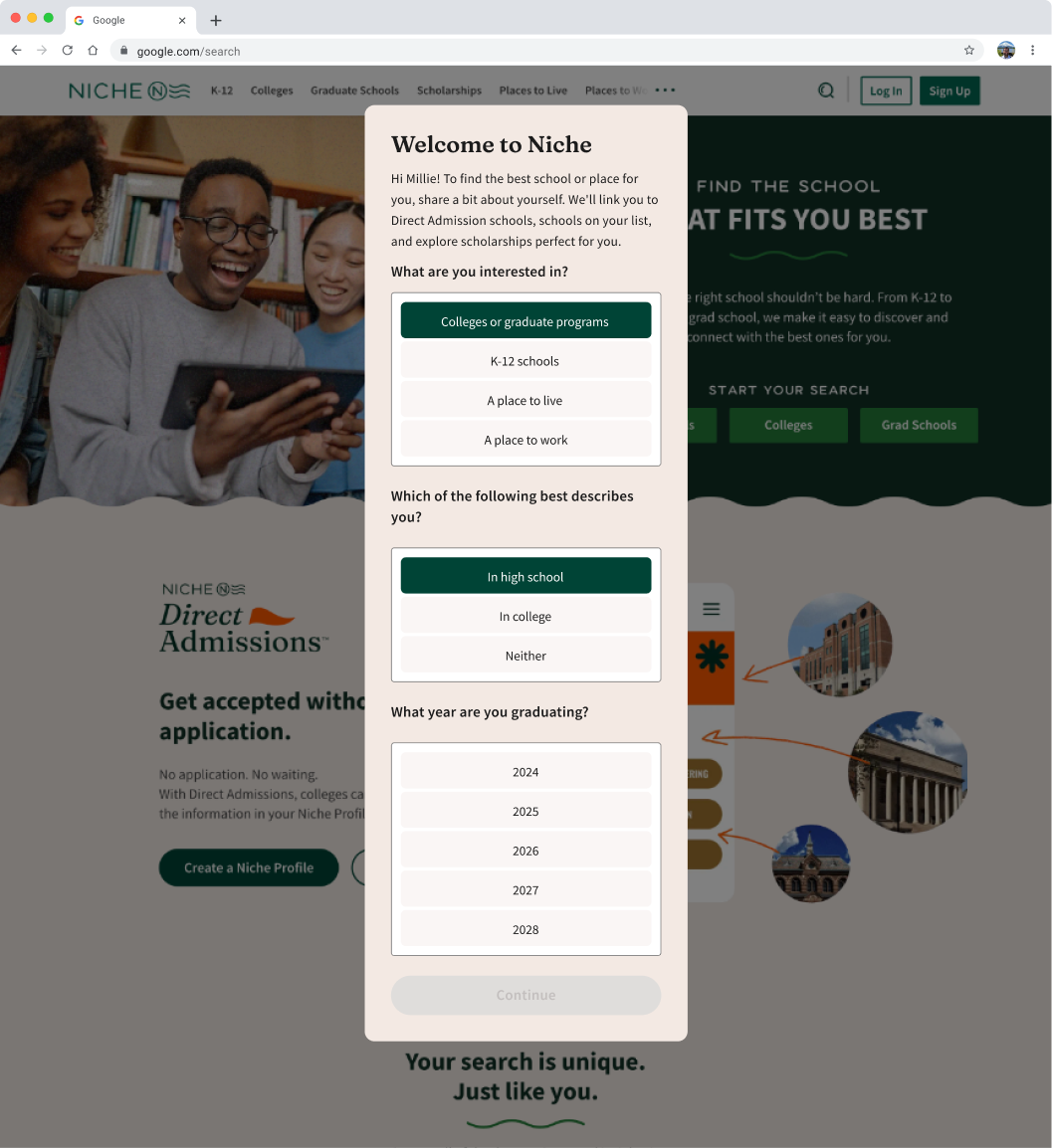 Create your account, filled
